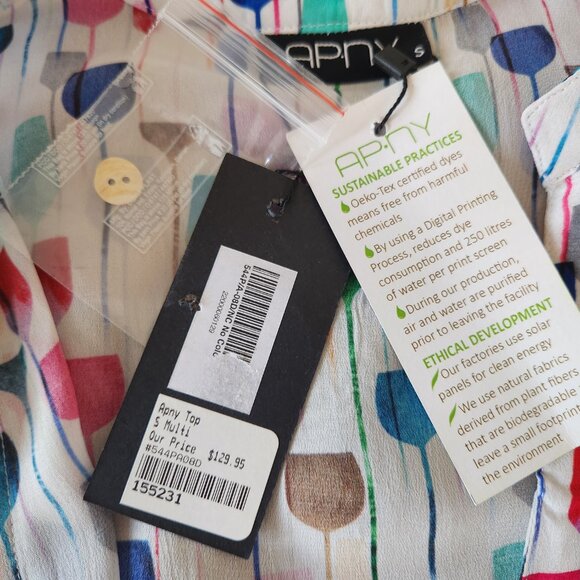 APNY NEW YORK WATERCOLOR WINE GLASS PRINT WOMAN'S BLOUSE SIZE S - Picture 6 of 11